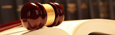 Image of a gavel on an open book
