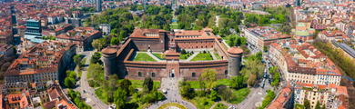Image of the grounds of Castello Sforzesco in Milan, Italy 