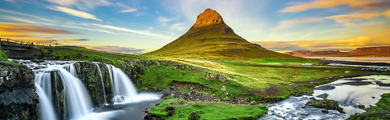 Image of waterfalls and a mountain in Iceland