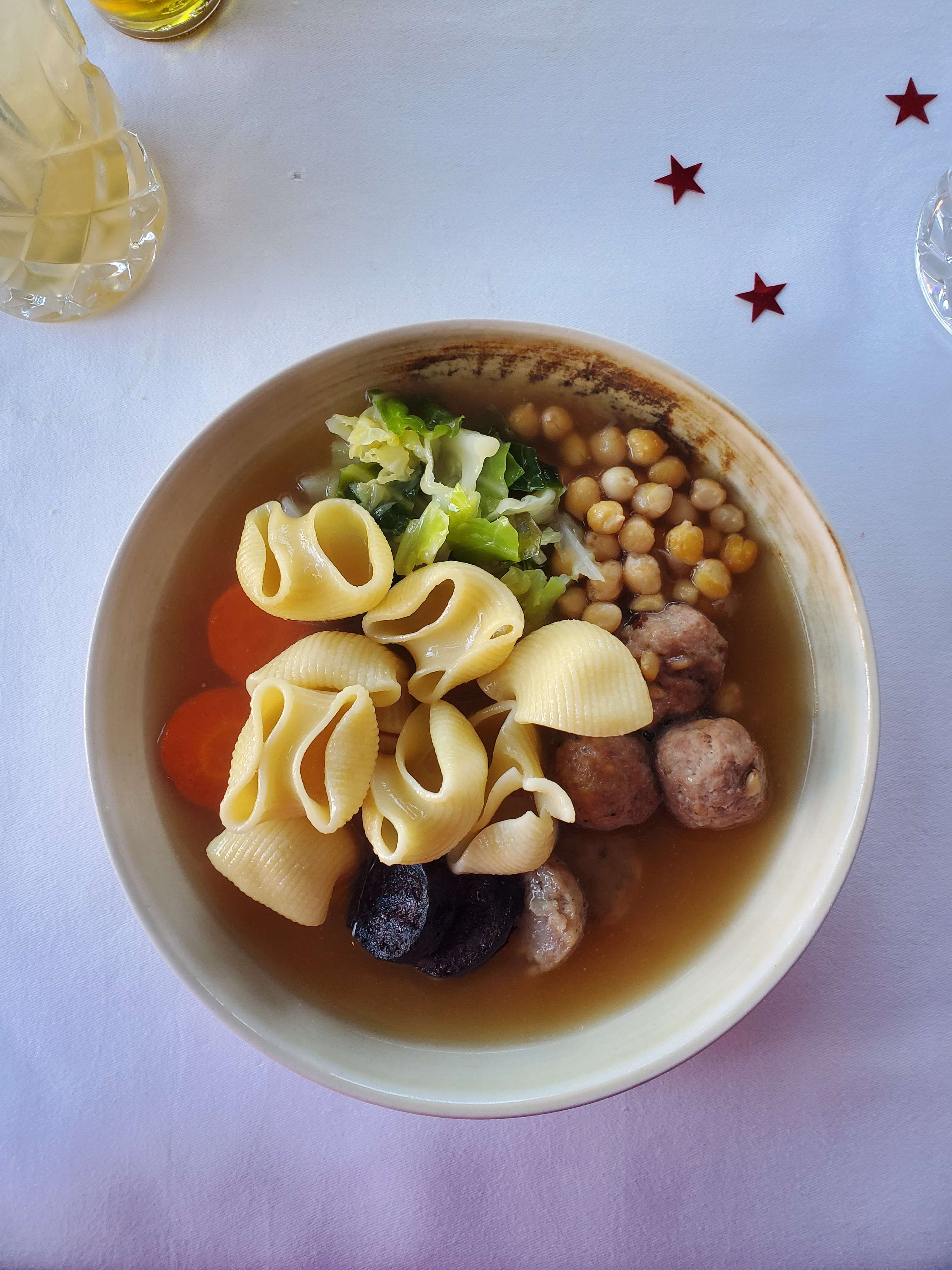 An image of Escudella (traditional Catalan Christmas soup)