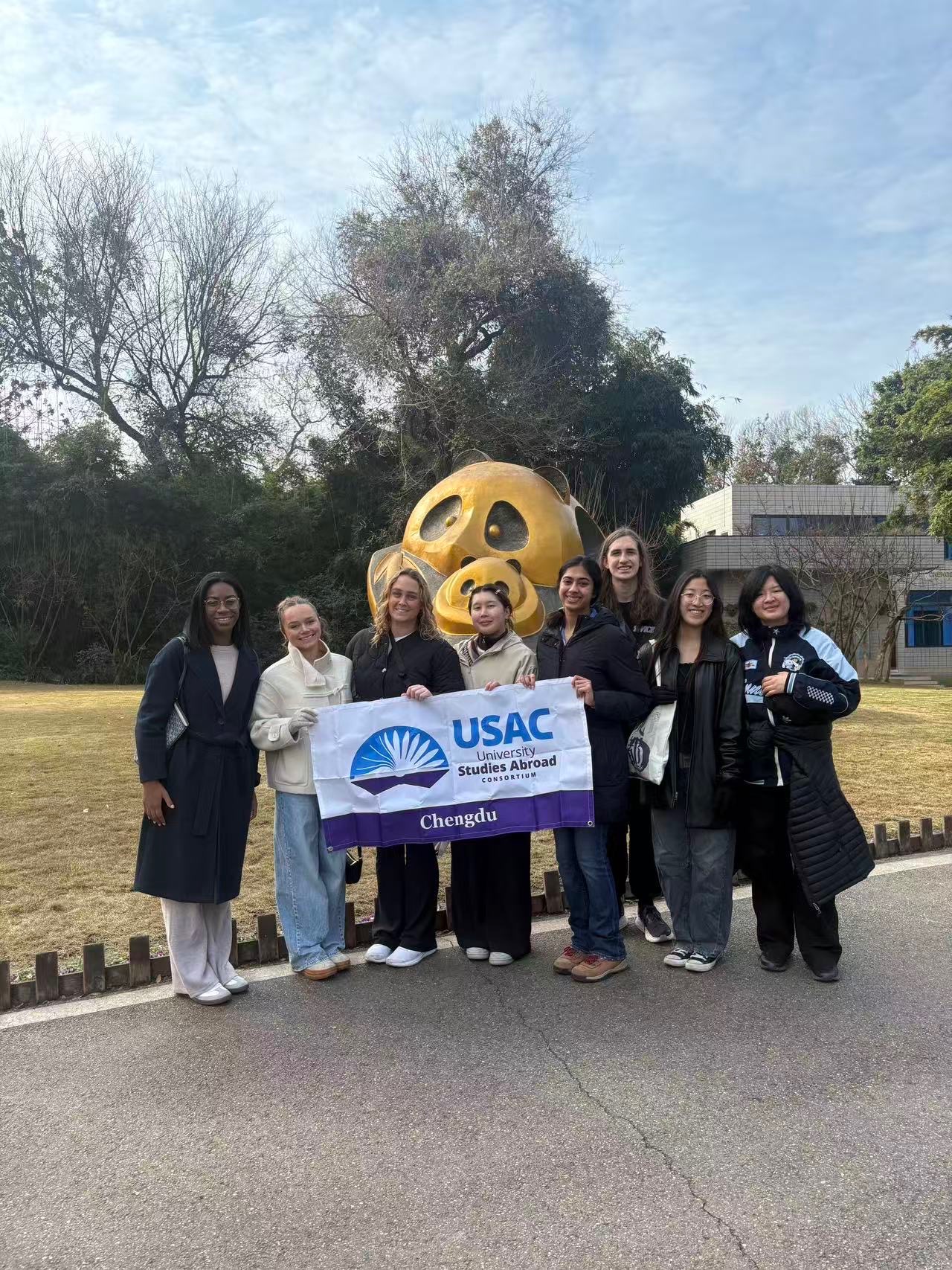 Allison (Lulu) Muzzy with her USAC January in Chengdu, China cohort at the Chengdu Giant Panda Research Base in Chengdu, China. 