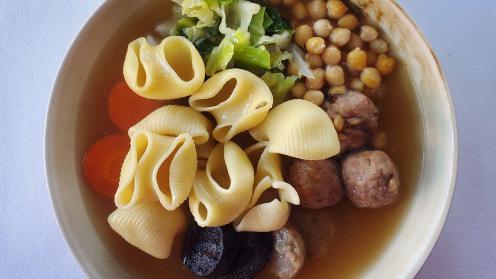 An image of Escudella (traditional Catalan Christmas soup)